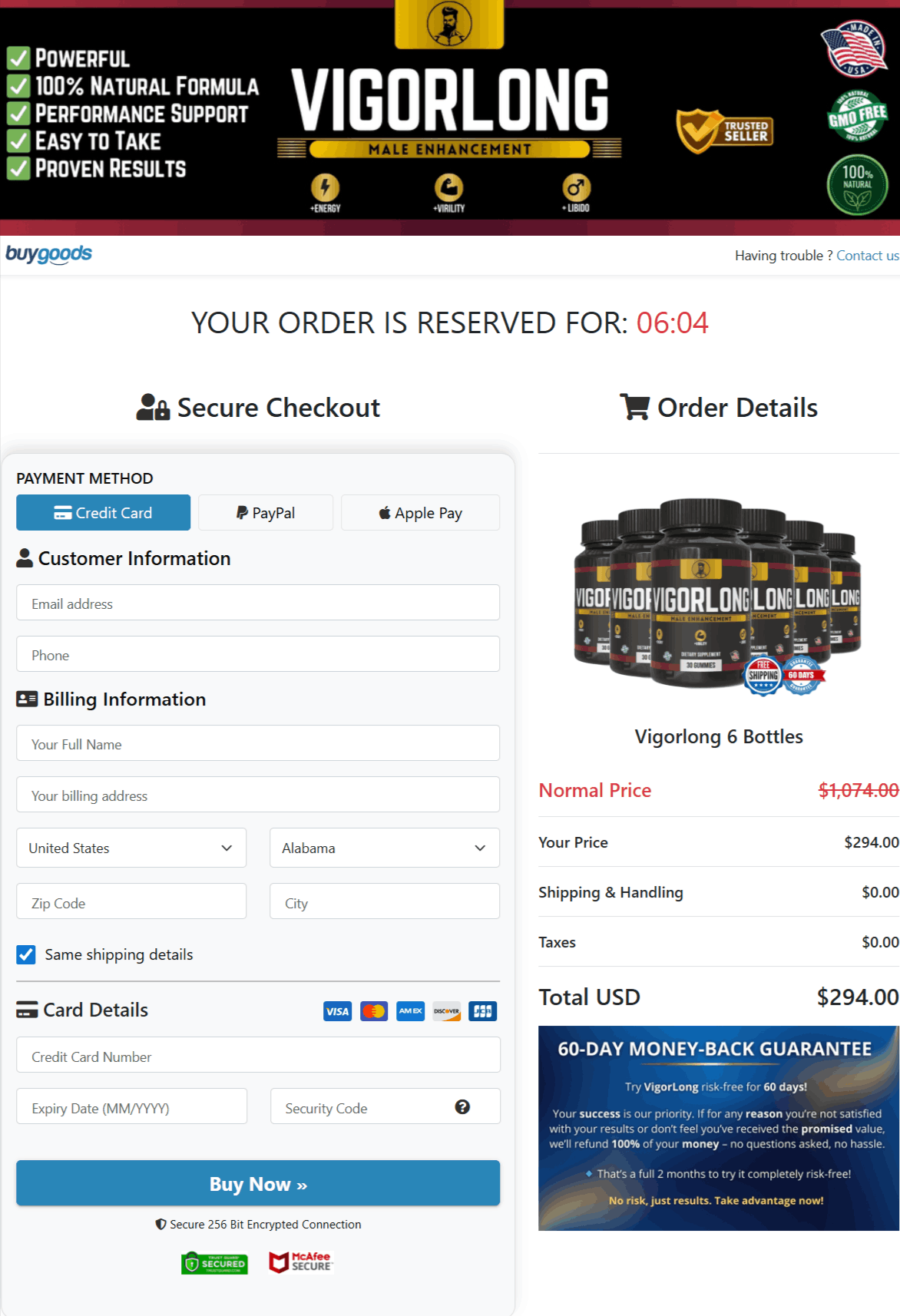 Vigor Long  Checkout page